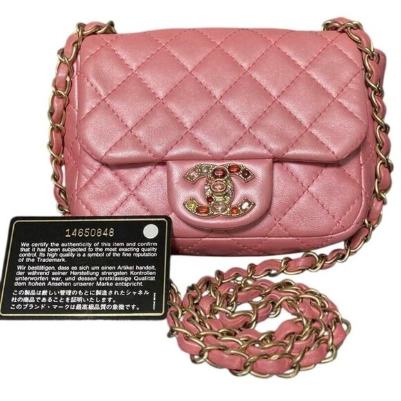 RARE Authentic CHANEL Lambskin Quilted Precious Jewel Mini Flap Bag Pink - Picture 3 of 16
